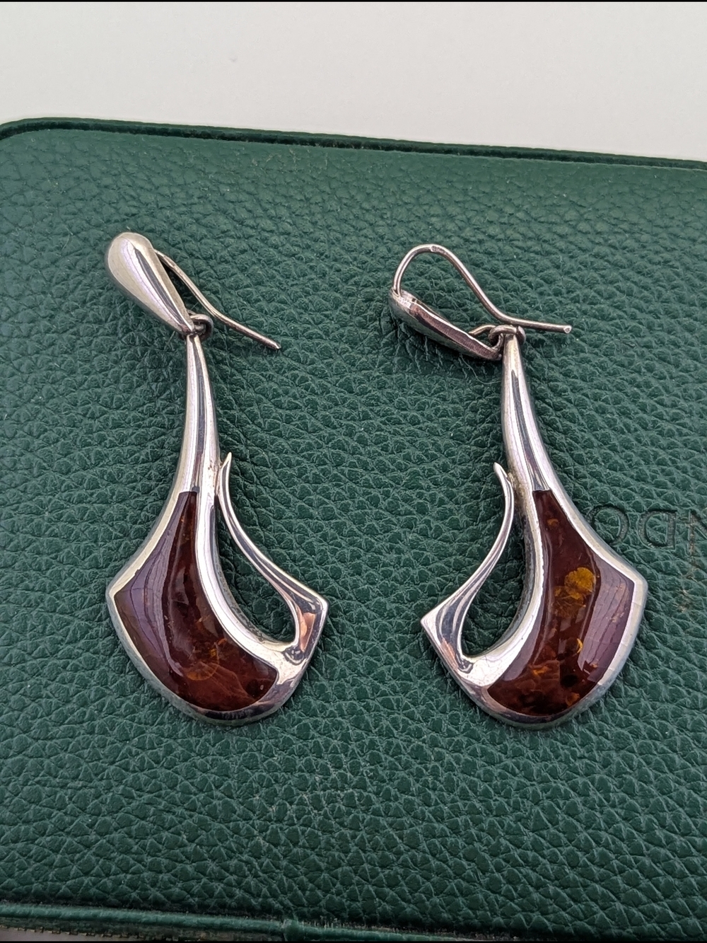✨ Modernist Sterling Silver & Cognac Amber Statement Earrings ✨